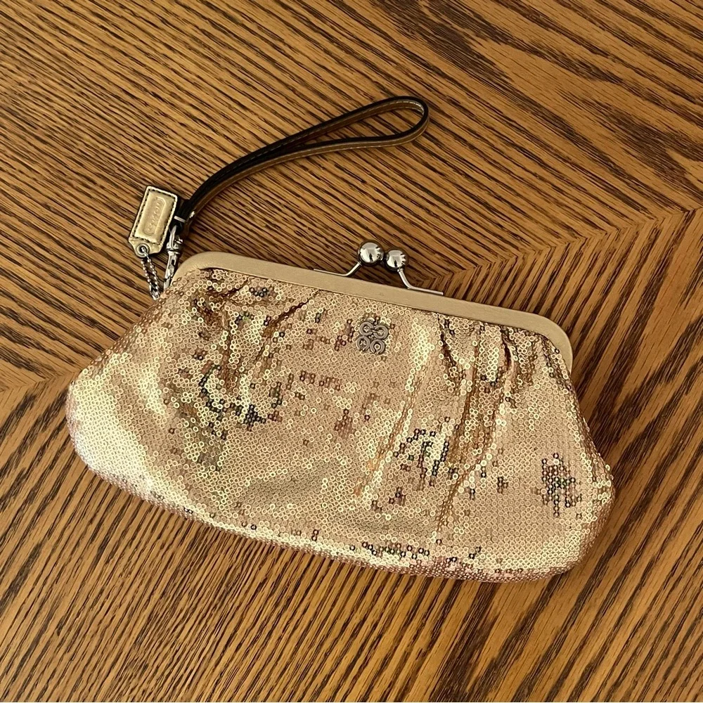 COACH Julia Gold Sequin Kisslock Frame Clutch Wristlet